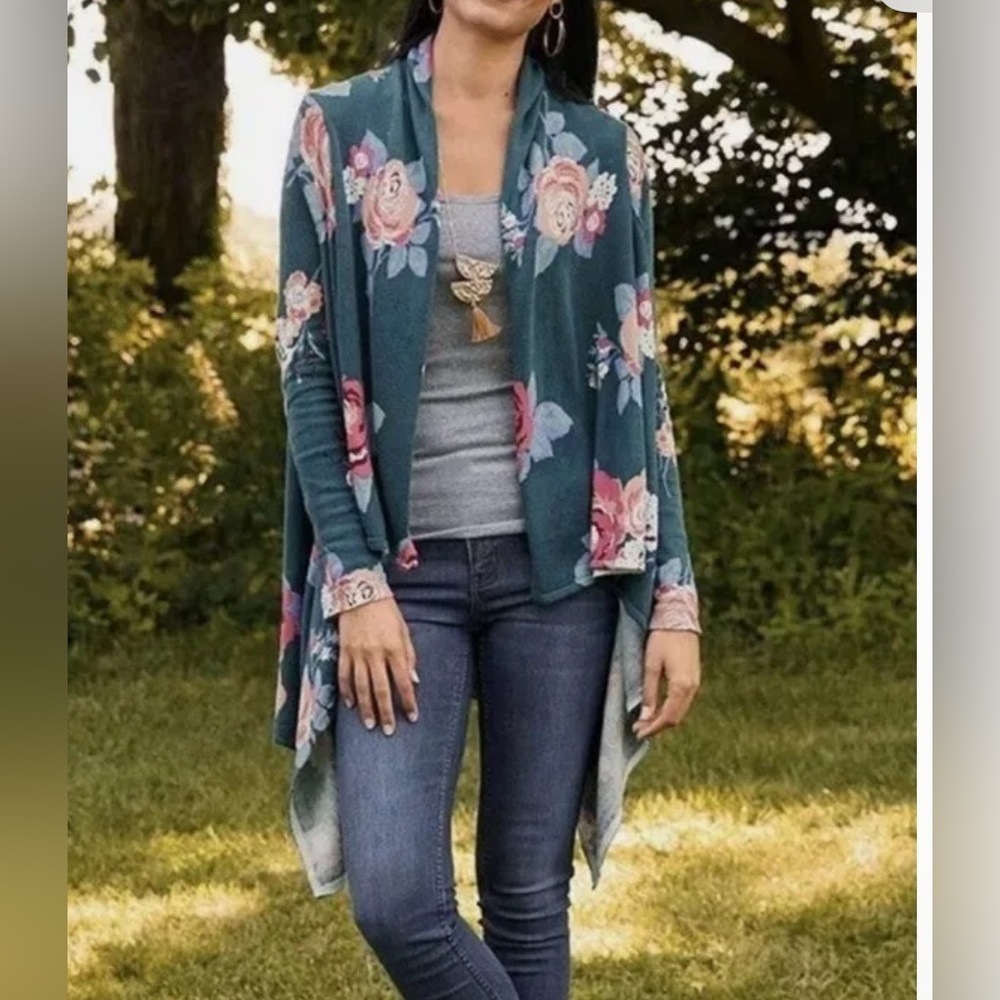 Matilda Jane Cardigan Sweater Cozy Days Floral Pink Blue Large NEW 263